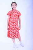 Line & Cur女童大紅蜂巢花花短袖旗袍YC1142-3
