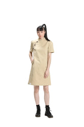 卡其色女裝泡泡袖長衫