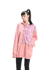 粉紅印花連帽衛衣男女皆宜