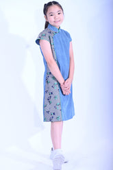 Line&Curve牛仔千鳥格小蓋袖A型旗袍YC1169-3