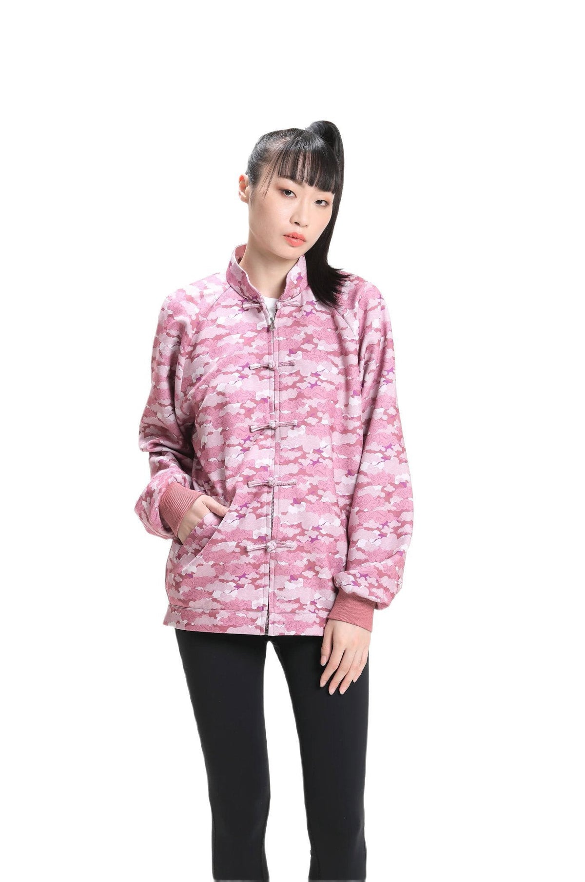 粉紅印花棒球外套男女皆宜