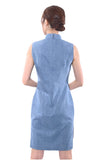 Line & Curve牛仔拼粉紅提花A型旗袍YL1118A-2