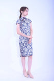 Line & Curve 真絲藤花小蓋袖中長旗袍92404