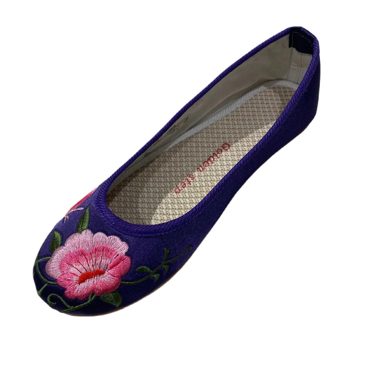 金步女裝平底繡花布鞋 - 紫