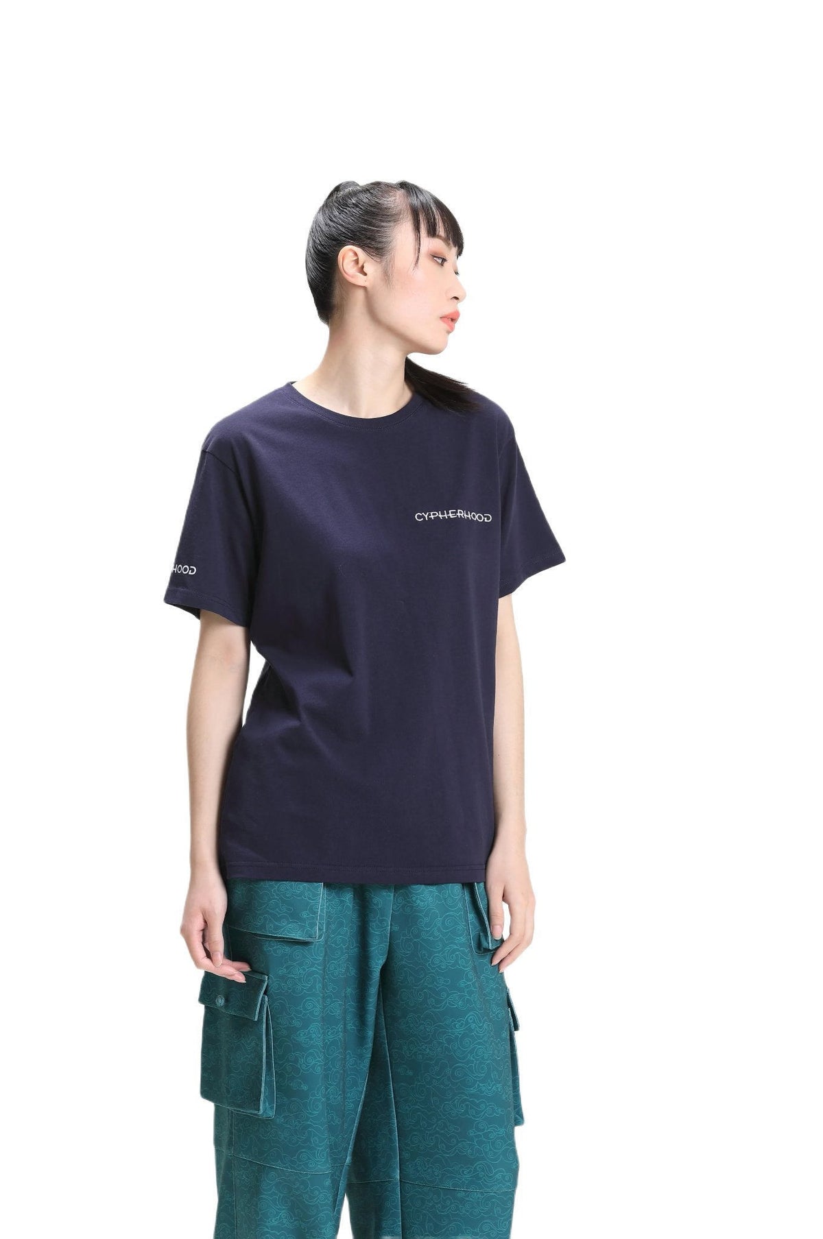 藏青商標印花T恤