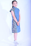 Line&Curve牛仔千鳥格小蓋袖A型旗袍YC1169-3