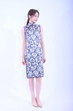 Line & Curve 真絲藤花亦袖中長旗袍92403